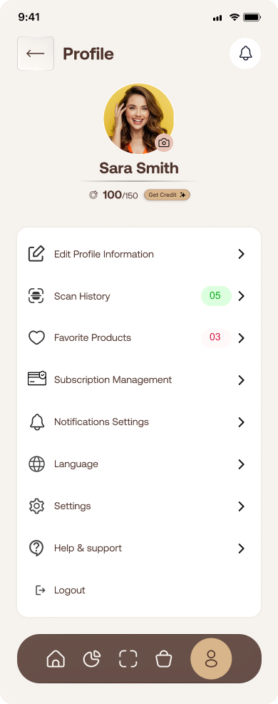 Vellaya AI user profile with skin type, goals, and account settings