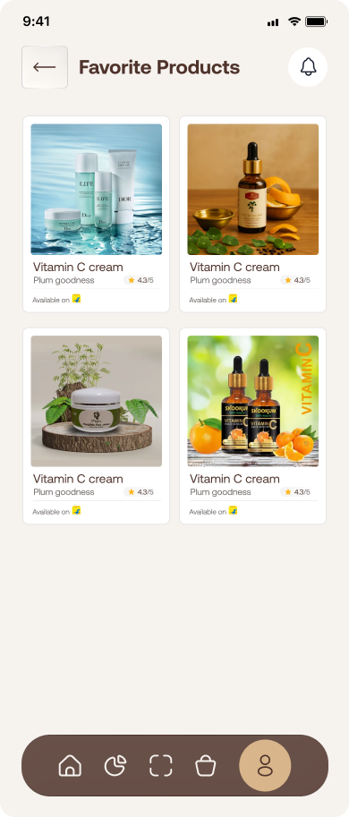 Vellaya AI favorite products list with AI-recommended skincare items