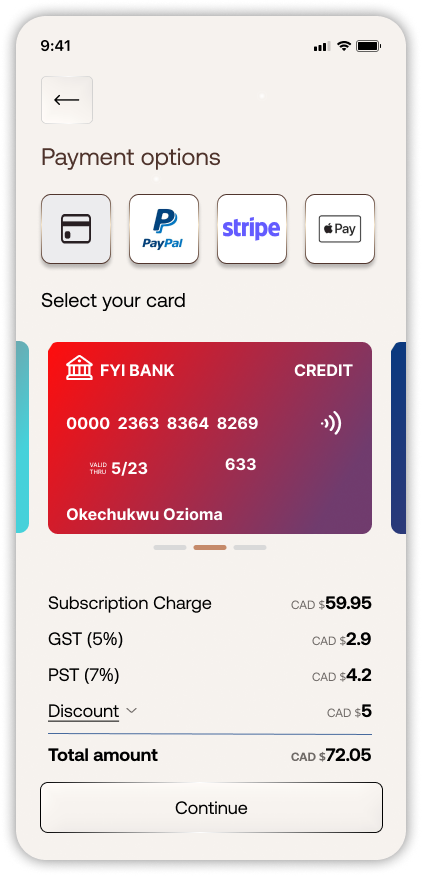 Vellaya AI secure in-app payment screen for premium subscription